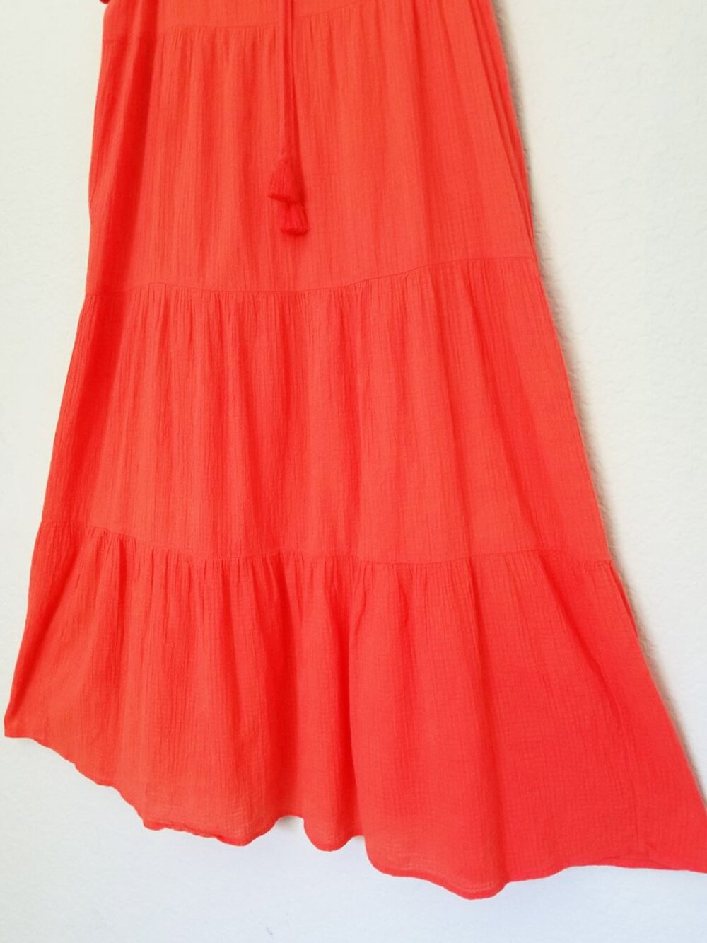 J. Crew Tiered Ruffle Maxi Dress M Crinkle Gauze 100% Cotton Red Orange $128 - Picture 12 of 16